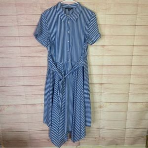 Ivy + Blu Striped Collared Handkerchief Belted Dress‎ Size 16